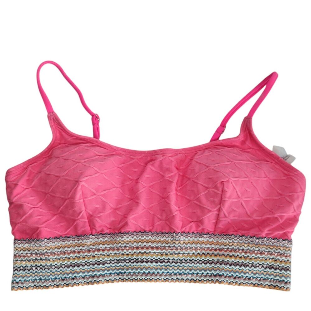 Cupshe Geo Stitch Scoop Bralette Bikini Top Swim Size Large Bright Pink NWT